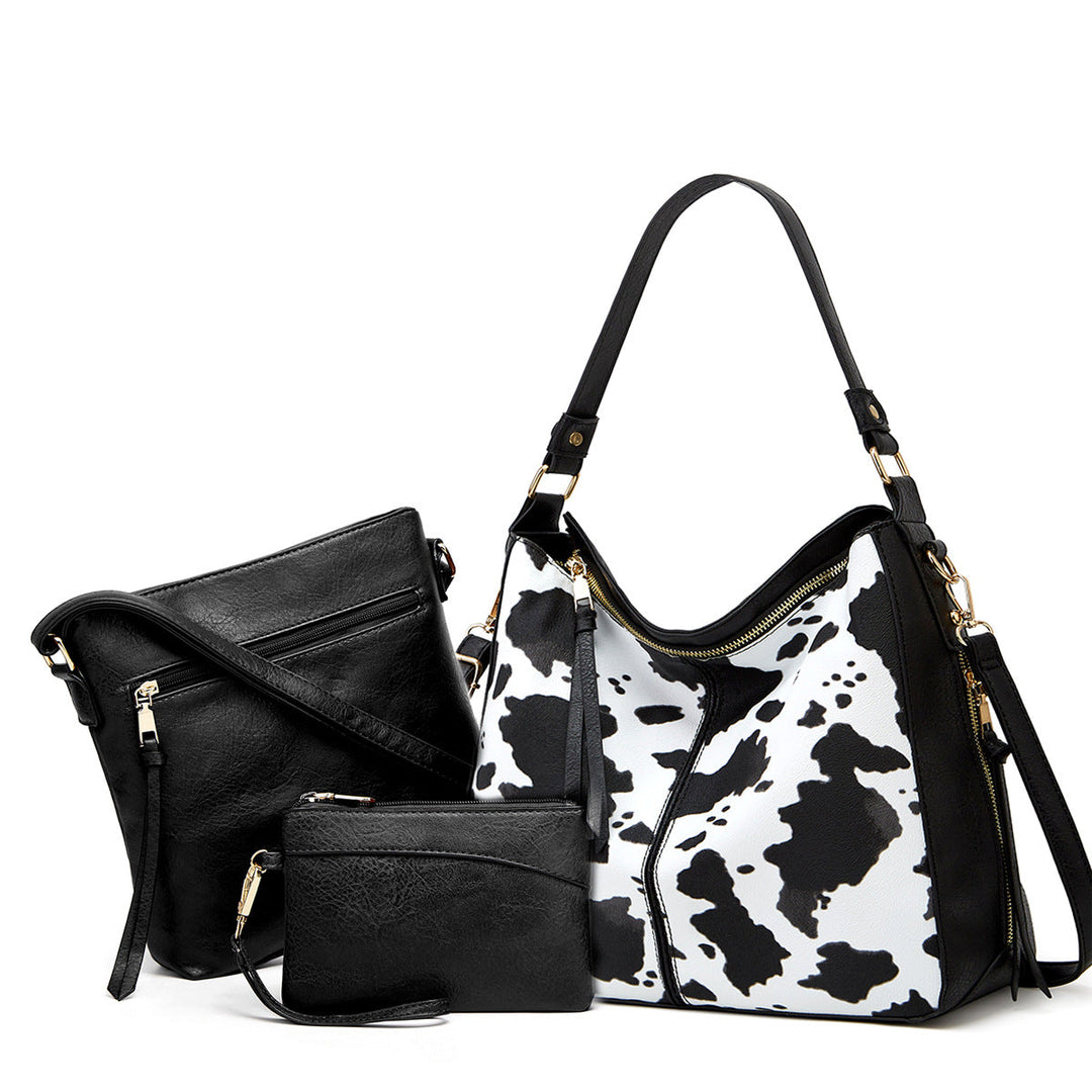 Luxury Leather 3-Piece Hobo Bag Set Print