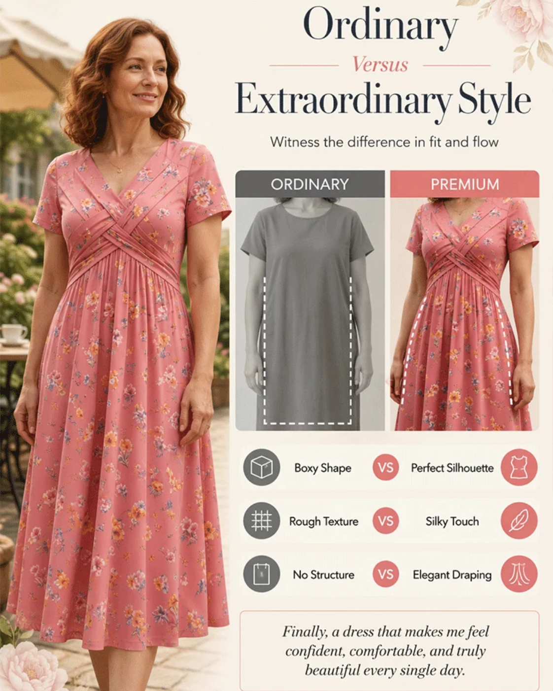 Floral V-Neck Midi Dress with Pockets